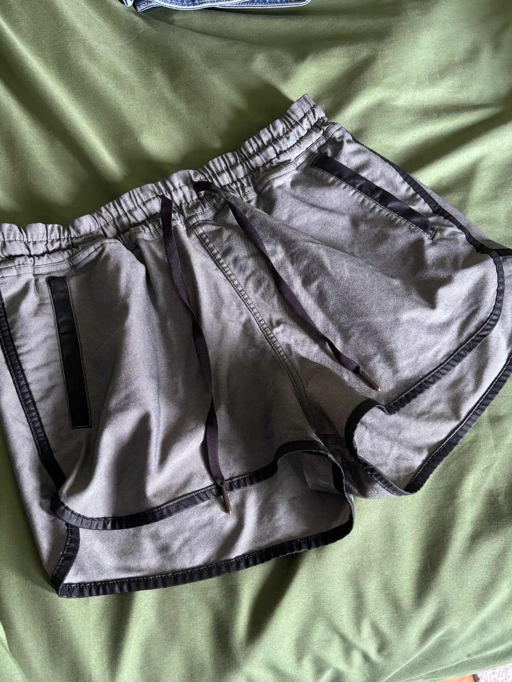 Lululemon Gray Elastic Waist Running Shorts with Black Trim
